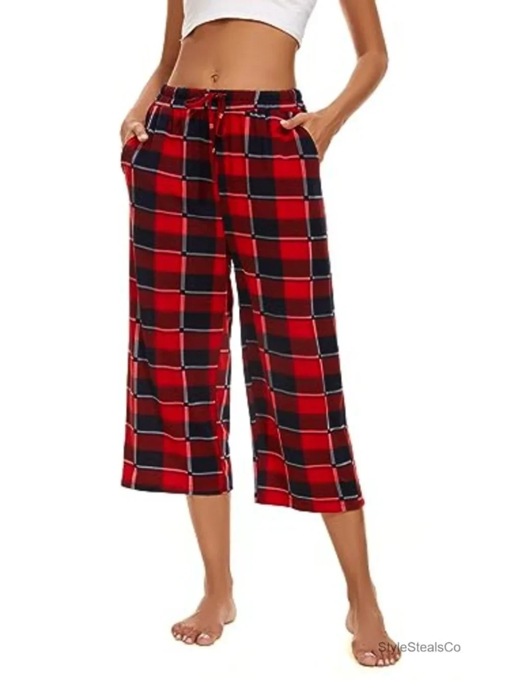 Capri Pajama Pants with Pockets Drawstring Lounge Bottoms 2 Pack